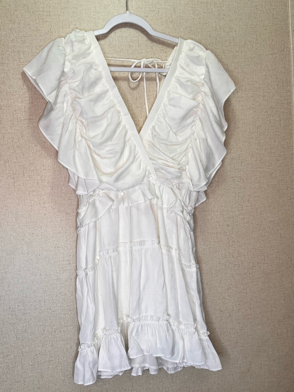glam White Ruffled Mini Dress Sz M